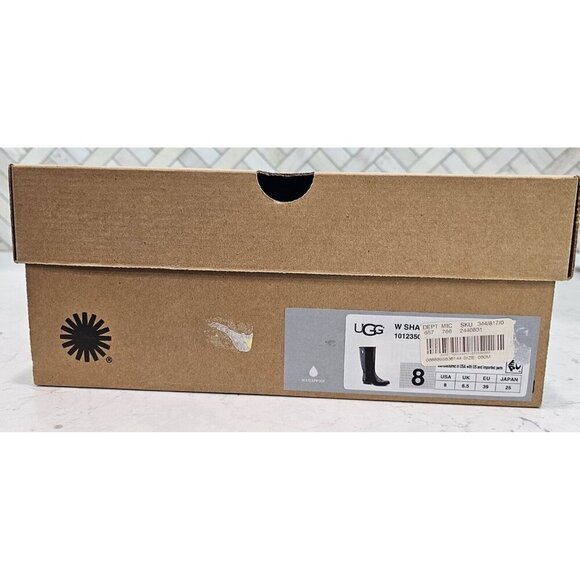 Ugg Women's Glossy Black Rain Boot Size 8 With Box Waterproof Midcalf - Picture 9 of 13